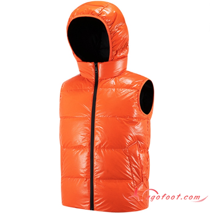 Nouveau Doudoune Gilet A Capuche Duvet De Canard Epaisse Orange 2022