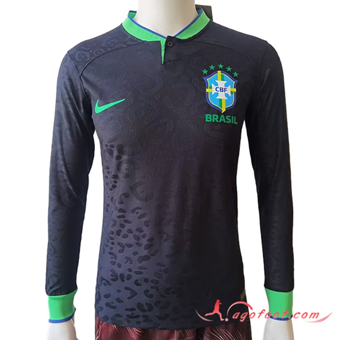 Nouveau Maillot Equipe Foot Bresil Noir Manches Longues 2022/2023