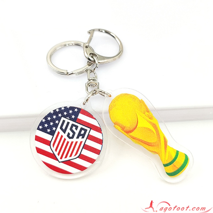 Nouveau Porte-clés Arrondir Coupe Du Monde 2022 + Etats-Unis Blanc/Rouge/Bleu