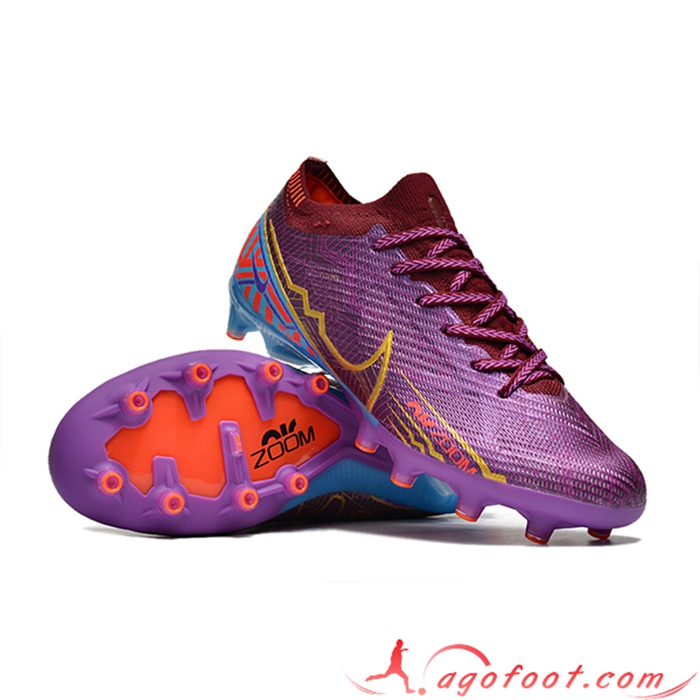 Nike Chaussures de Foot Air Zoom Mercurial Low Gang Vapor XV Elite AG Pourpre