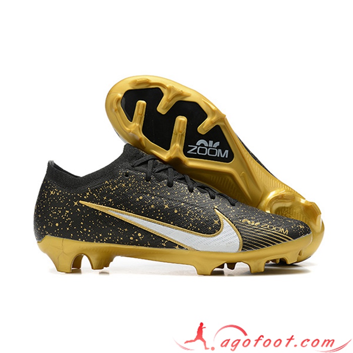 Nike Chaussures de Foot Air Zoom Mercurial Low Gang Vapor XV Elite FG Noir/Doré
