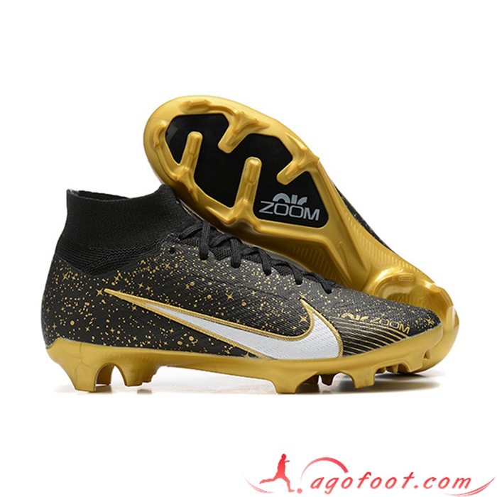 Nike Chaussures de Foot Air Zoom Mercurial High Gang Superfly IX Elite FG Noir/Doré