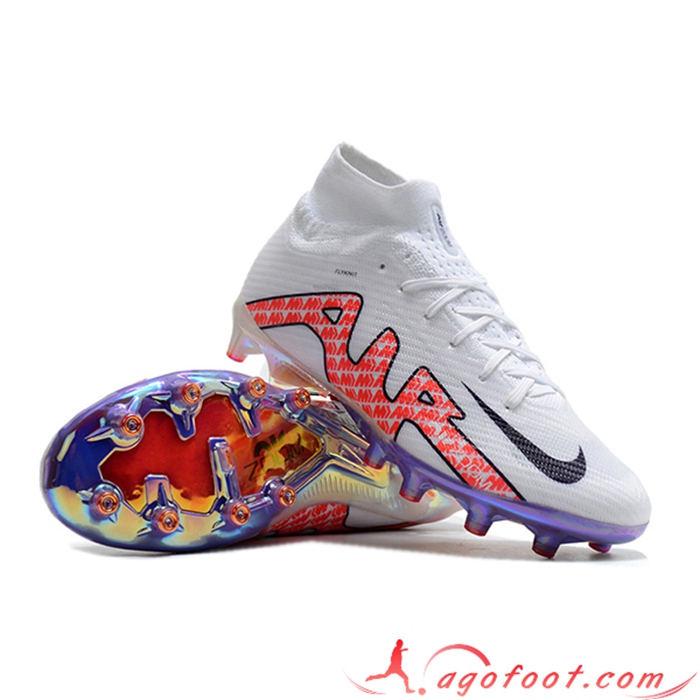 Nike Chaussures de Foot Air Zoom Mercurial High Gang Superfly IX Elite AG Blanc