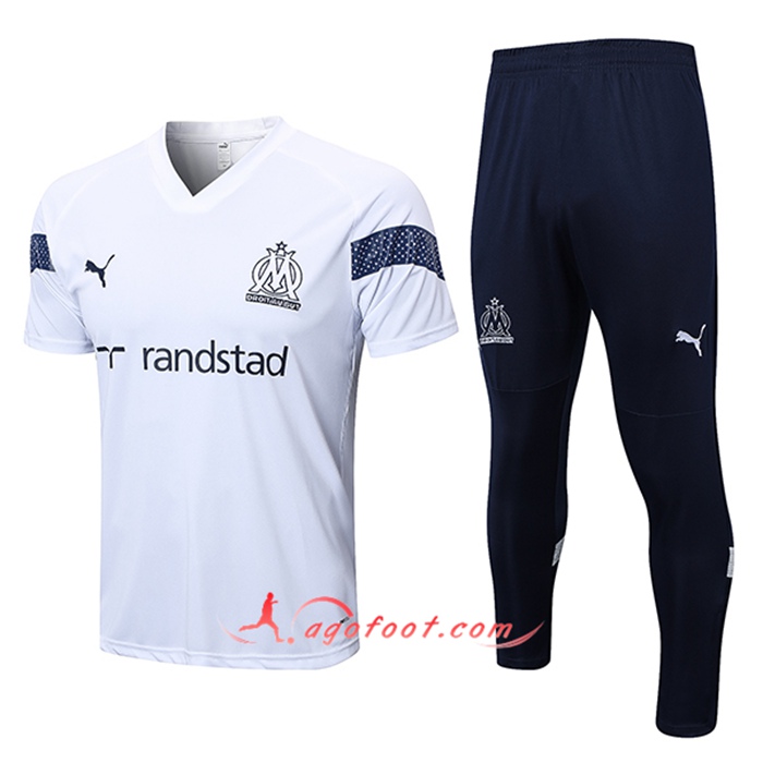 Ensemble Training T-Shirts + Pantalon Marseille Blanc 2022/2023