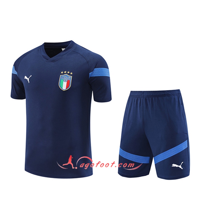 Ensemble Training T-Shirts + Shorts Italie Bleu Marine 2022/2023