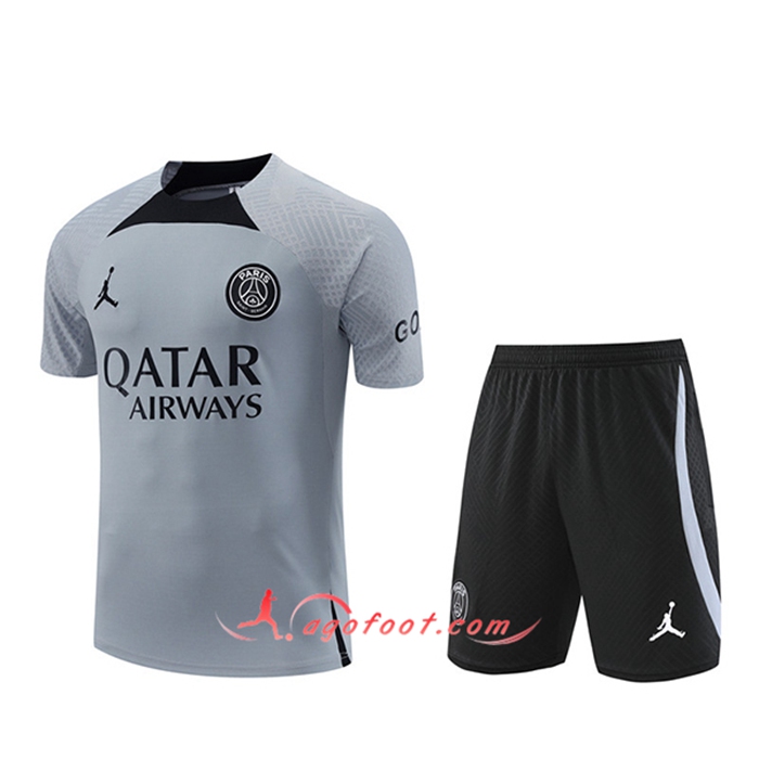 Ensemble Training T-Shirts + Shorts Jordan PSG Gris Clair 2022/2023