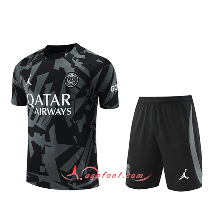 Ensemble Training T-Shirts + Shorts Jordan PSG Gris/Noir 2022/2023
