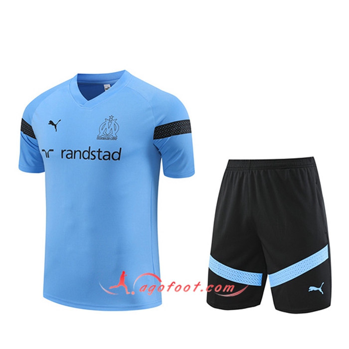 Ensemble Training T-Shirts + Shorts Marseille Bleu Clair 2022/2023