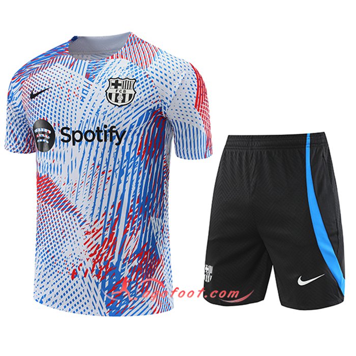 Ensemble Training T-Shirts + Shorts FC Barcelone Blanc/Rouge/Bleu 2022/2023