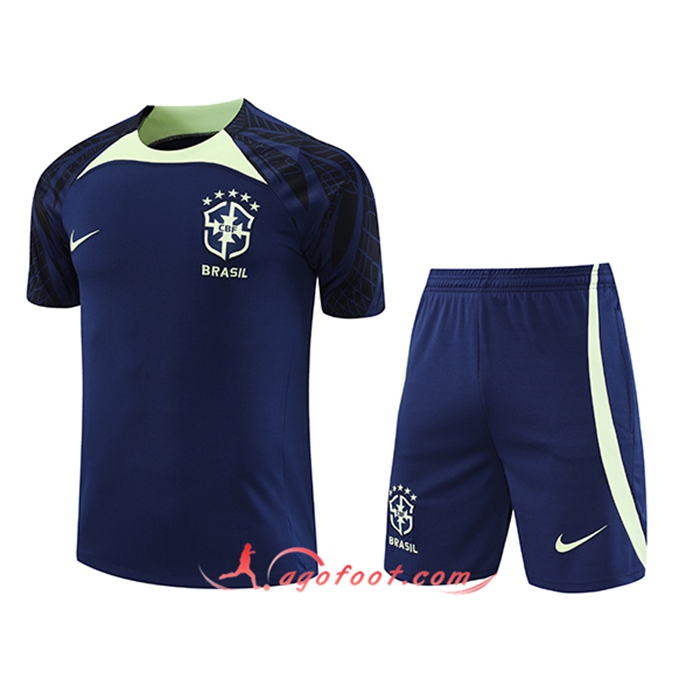 Ensemble Training T-Shirts + Shorts Bresil Bleu Marine 2022/2023