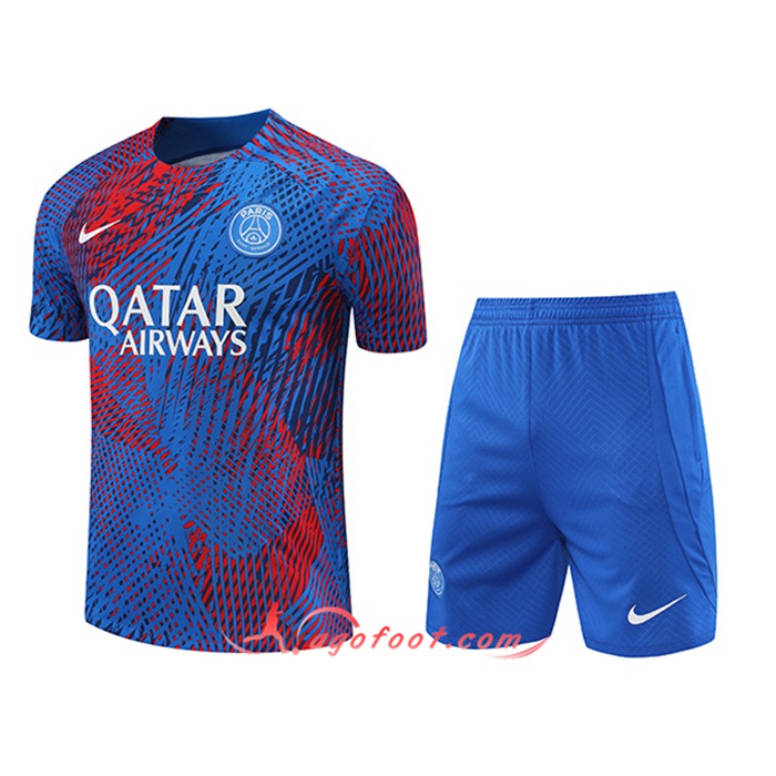 Ensemble Training T-Shirts + Shorts PSG Bleu/Rouge 2022/2023