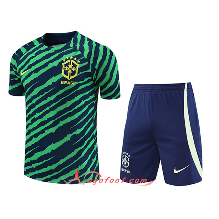 Ensemble Training T-Shirts + Shorts Bresil Vert/Bleu 2022/2023