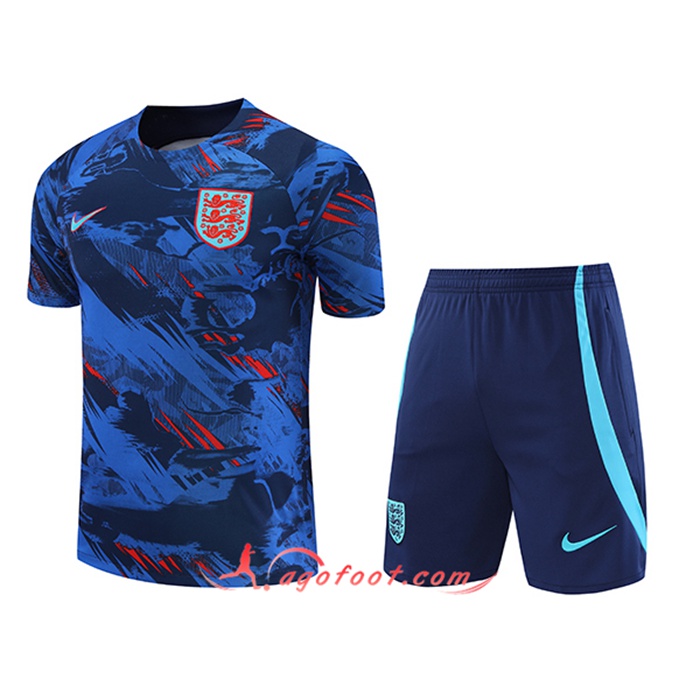 Ensemble Training T-Shirts + Shorts Angleterre Bleu/Rouge 2022/2023