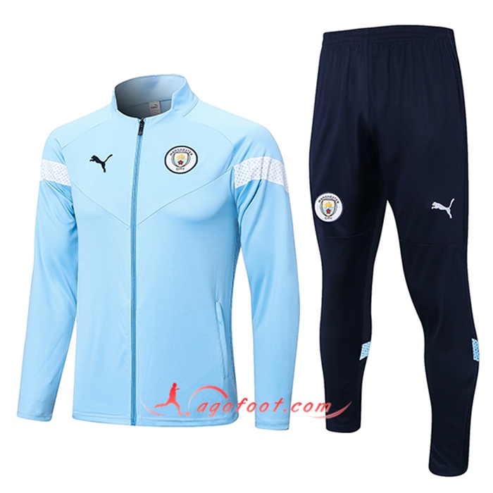 Ensemble Survetement de Foot - Veste Manchester City Bleu Clair 2022/2023