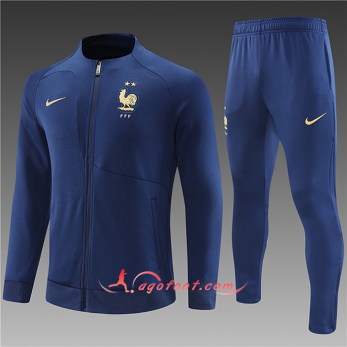 Ensemble Survetement de Foot - Veste France Enfant Bleu Marine 2022/2023