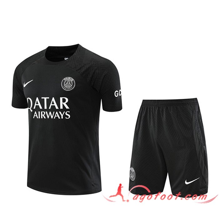Ensemble Training T-Shirts + Shorts PSG Noir 2022/2023