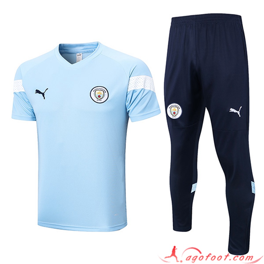 Ensemble Training T-Shirts + Pantalon Manchester City Bleu Clair 2022/2023