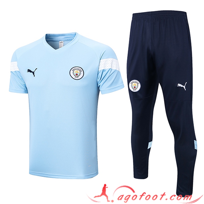 Ensemble Training T-Shirts + Pantalon Manchester City Bleu Clair 2023/2023