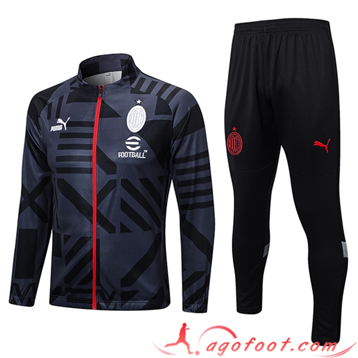 Ensemble Survetement de Foot - Veste Milan AC Noir/Gris 2023/2023