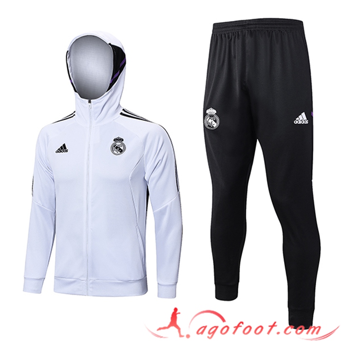 Ensemble Veste A Capuche Coupe-Vent Real Madrid Blanc 2023/2023