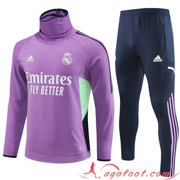 Ensemble Survetement de Foot Real Madrid High Collar Pourpre 2023/2023