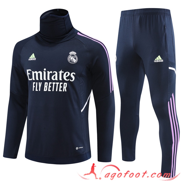 Ensemble Survetement de Foot Real Madrid High Collar Bleu Marine 2023/2023