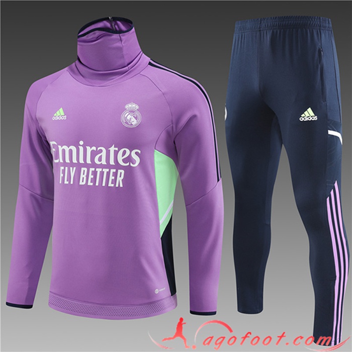 Ensemble Survetement de Foot Real Madrid High Collar Enfant Pourpre 2023/2023