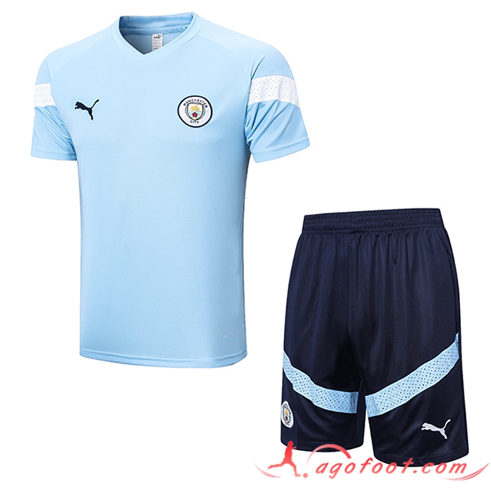 Ensemble Training T-Shirts + Shorts Manchester City Bleu Clair 2022/2023