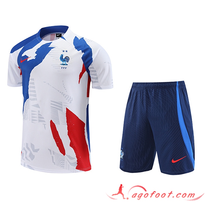 Ensemble Training T-Shirts + Shorts France Blanc/Rouge/Bleu 2023/2024