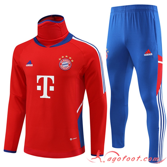 Ensemble Survetement de Foot Bayern Munich High Collar Rouge 2022/2023