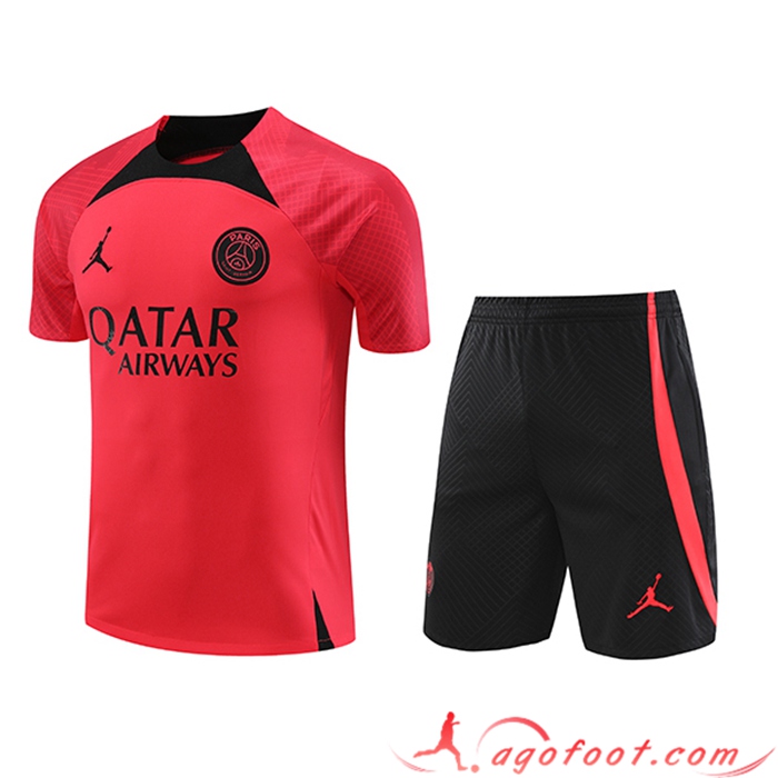 Ensemble Training T-Shirts + Shorts PSG Jordan Rouge 2023/2024