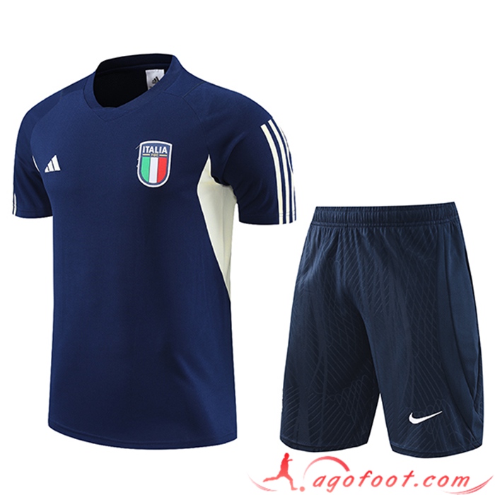 Ensemble Training T-Shirts + Shorts Italie Bleu Marine 2023/2024