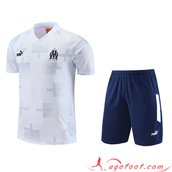 Ensemble Training T-Shirts + Shorts Marseille Blanc 2023/2024