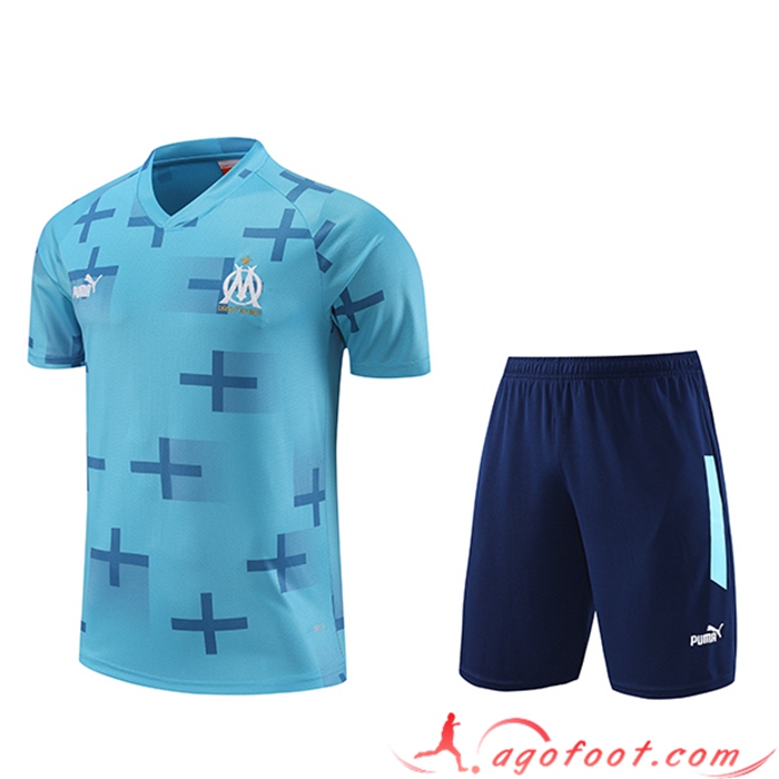 Ensemble Training T-Shirts + Shorts Marseille Bleu Clair 2023/2024