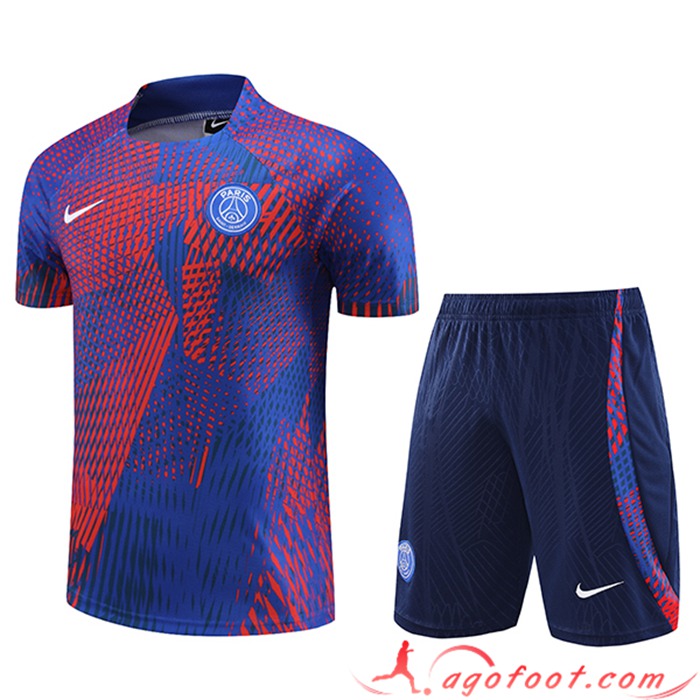 Ensemble Training T-Shirts + Shorts PSG Rouge/Bleu 2023/2024
