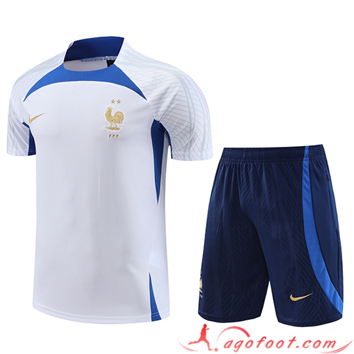 Ensemble Training T-Shirts + Shorts France Blanc 2023/2024