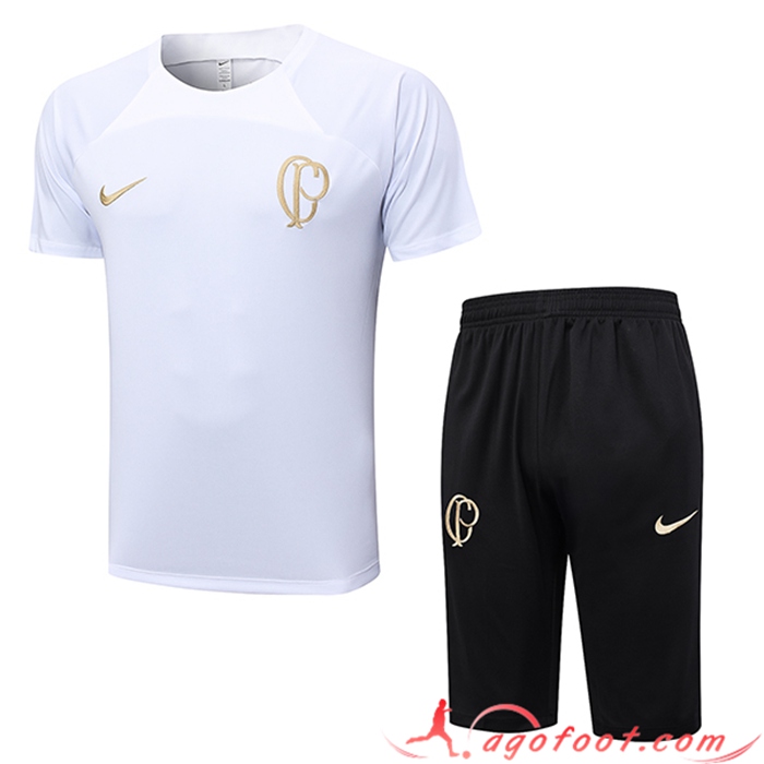 Ensemble Training T-Shirts + Shorts Corinthians Blanc 2023/2024