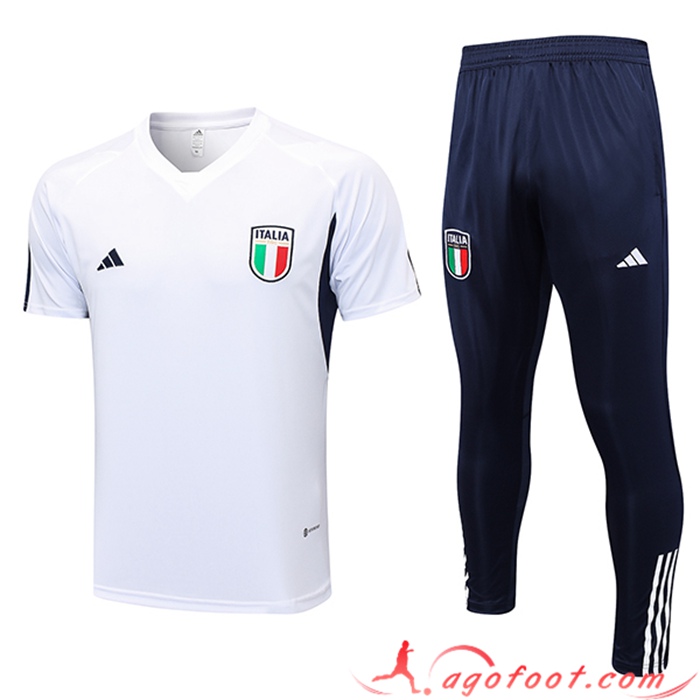 Ensemble Training T-Shirts + Pantalon Italie Blanc 2023/2024