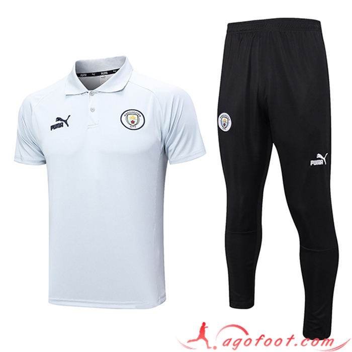 Ensemble Polo Foot Manchester City Gris Clair 2023/2024
