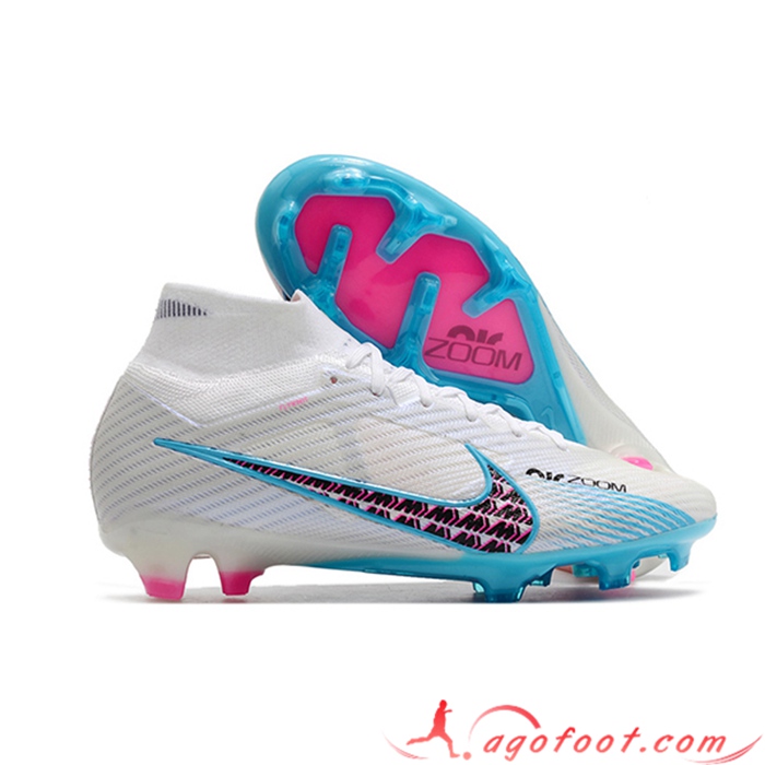 Nike Chaussures de Foot Air Zoom Mercurial Superfly IX Elite FG Blanc/Bleu