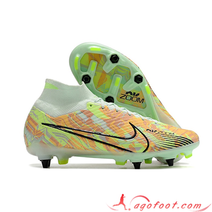 Nike Chaussures de Foot Air Zoom Mercurial Superfly IX Elite SG Vert/Orange