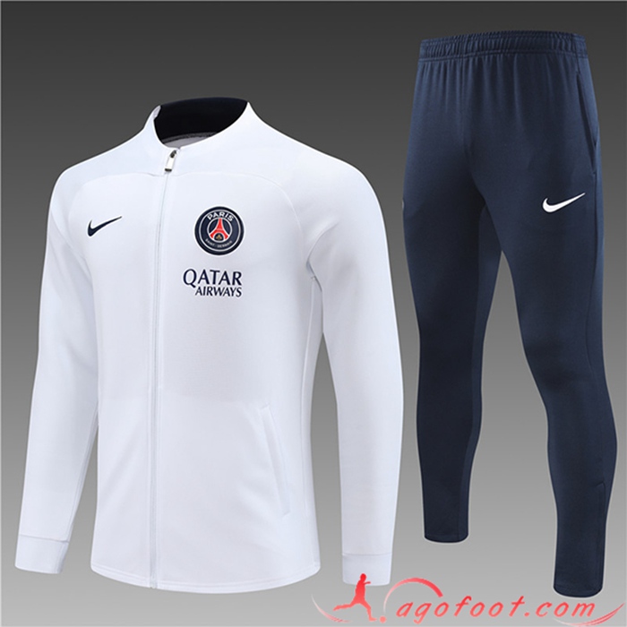 Ensemble Survetement de Foot - Veste PSG Enfant Blanc 2022/2023