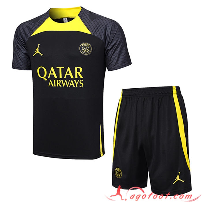 Ensemble Training T-Shirts + Shorts PSG Noir 2023/2024