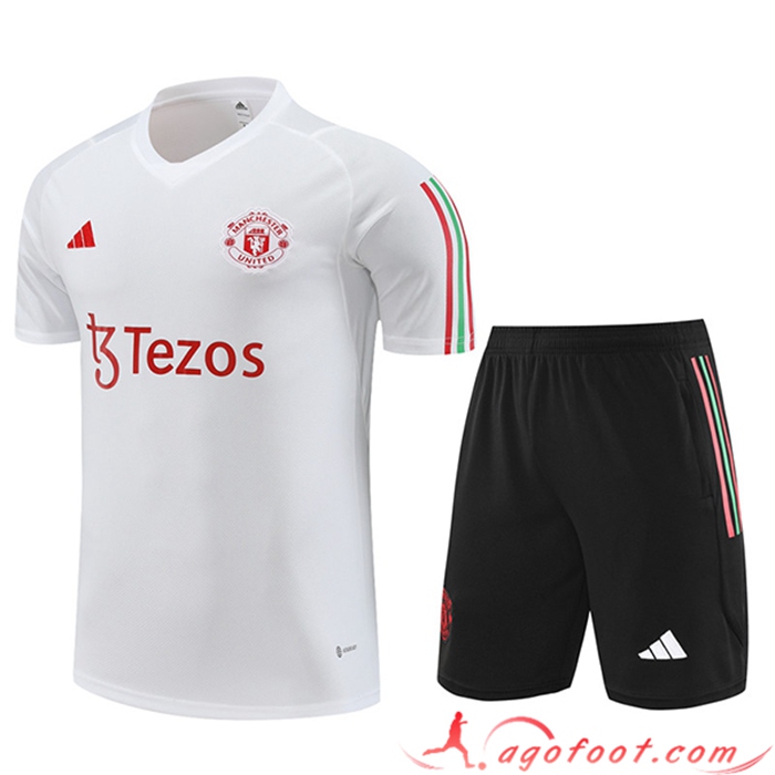Ensemble Training T-Shirts + Shorts Manchester United Blanc 2023/2024