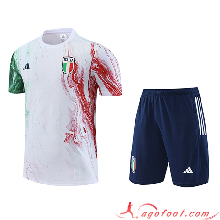 Ensemble Training T-Shirts + Shorts Italie Blanc 2023/2024