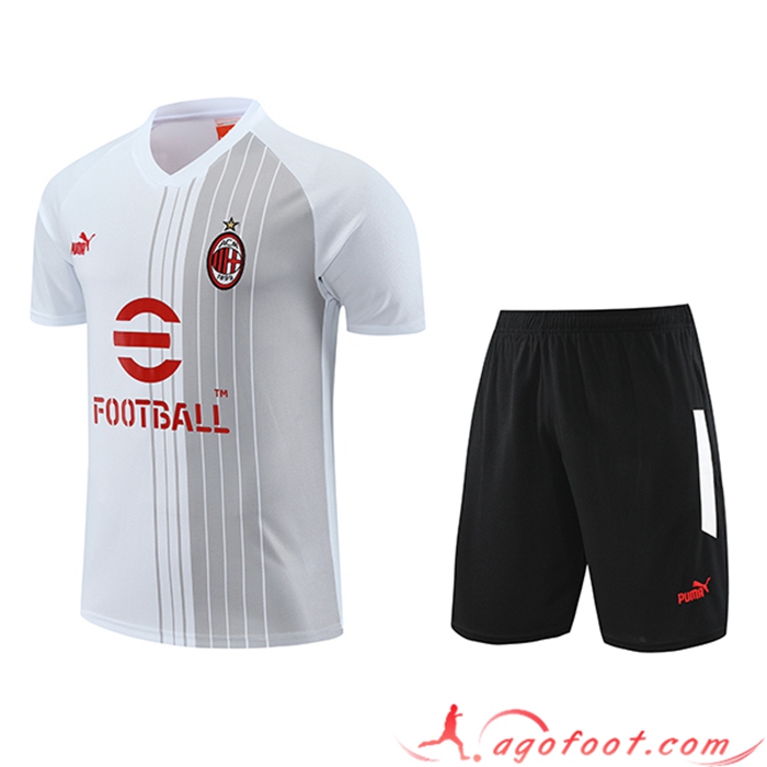 Ensemble Training T-Shirts + Shorts Milan AC Blanc/Gris 2023/2024