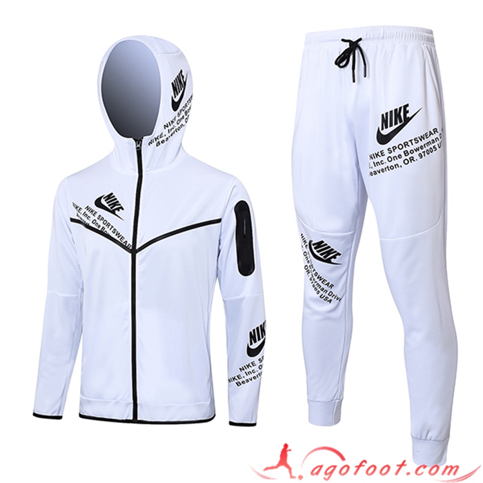 Ensemble Survetement Veste A Capuche Coupe-Vent Nike Blanc 2023/2024