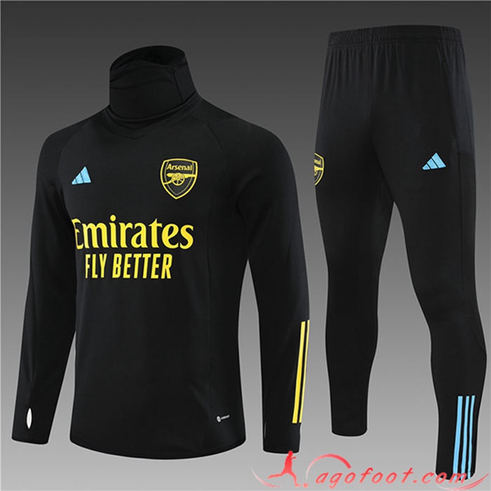 Ensemble Survetement de Foot Arsenal Enfant High Collar Noir 2023/2024