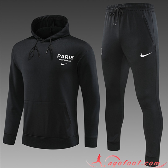 Ensemble Veste A Capuche Survetement de Foot PSG Enfant Noir 2023/2024