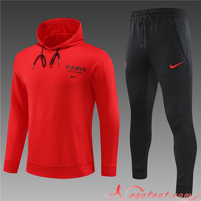 Ensemble Veste A Capuche Survetement de Foot PSG Enfant Rouge 2023/2024